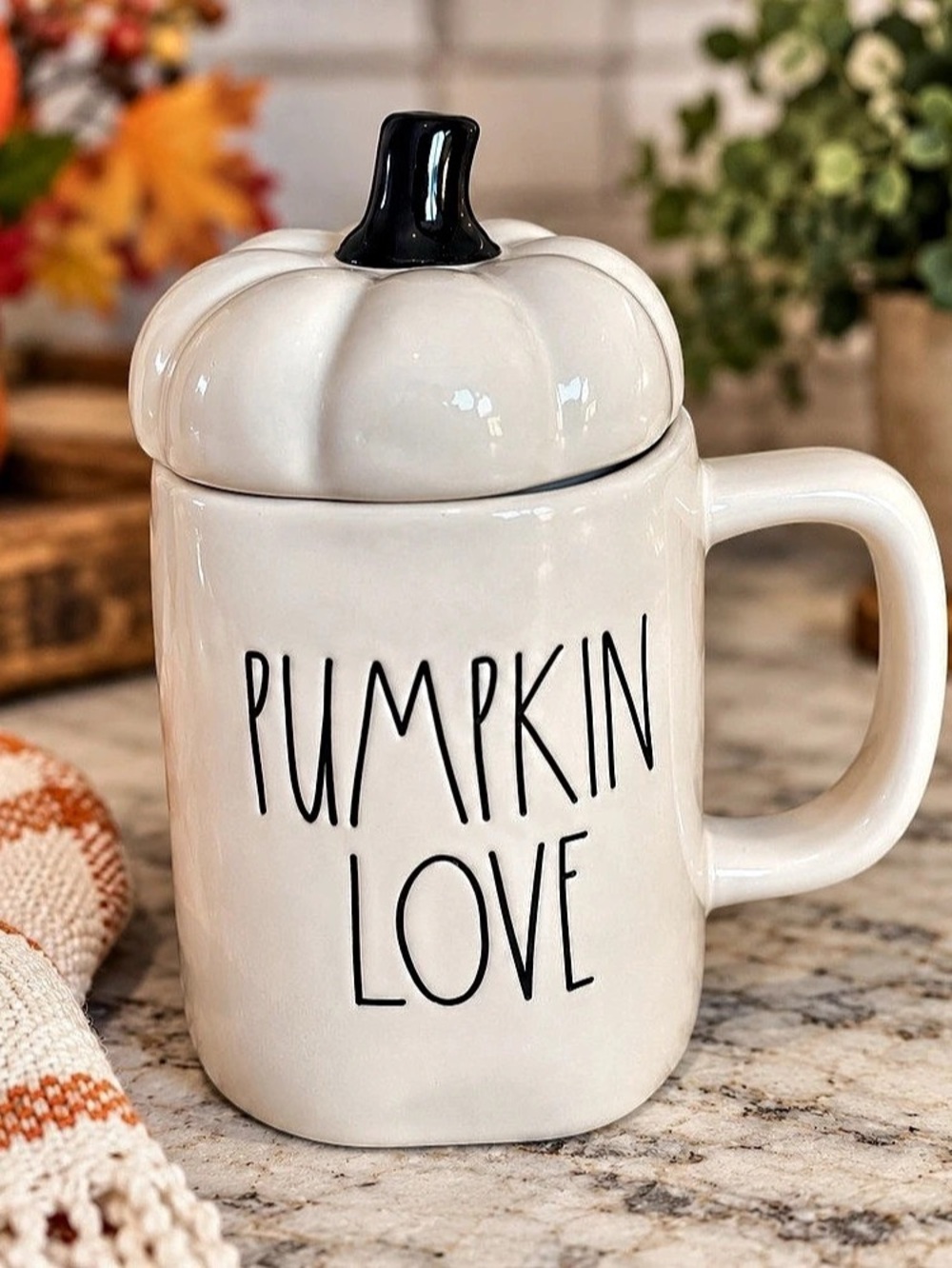 Rae Dunn Pumpkin Love Lidded Mug Fall Halloween Pumpkin Ceramic Cup